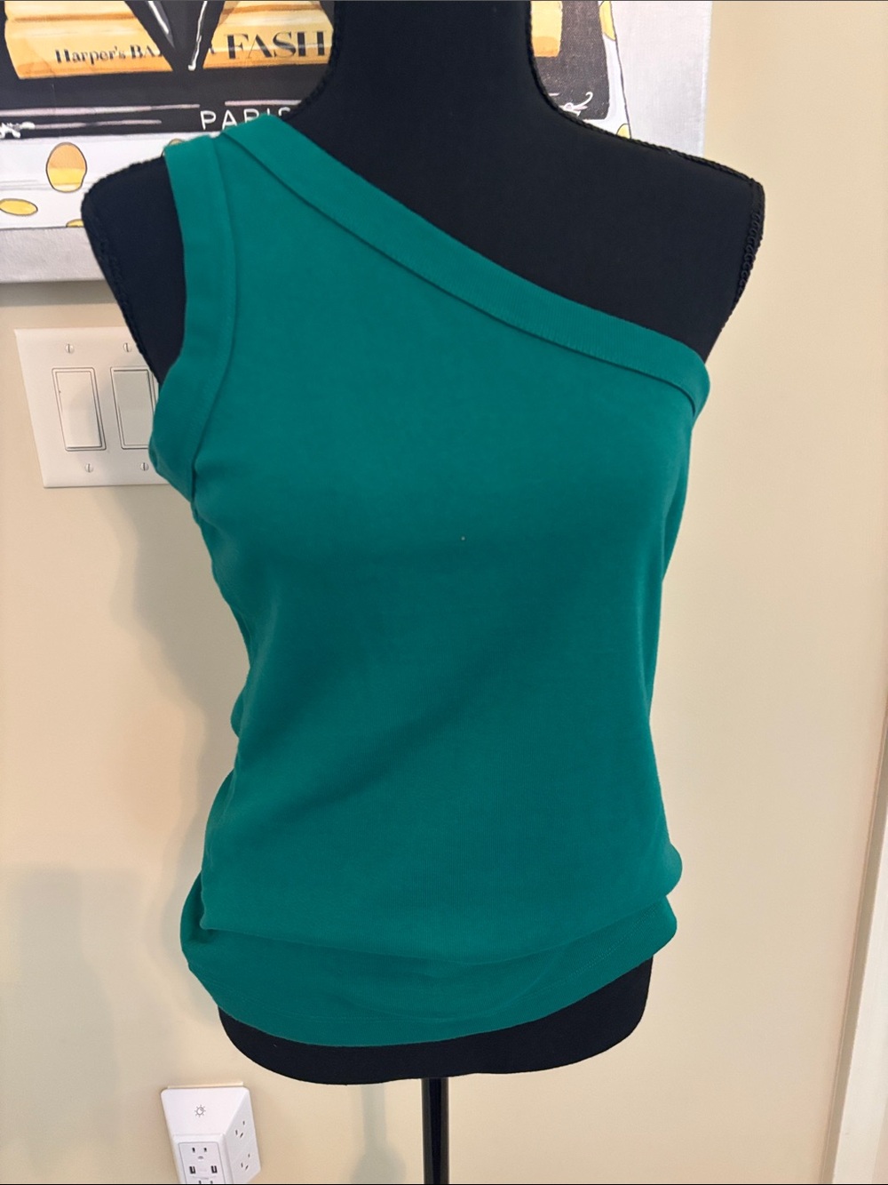 Michael Stars Asymmetric One-Shoulder Tank in Teal Green